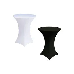 Tables hautes avec housses blanches et noires