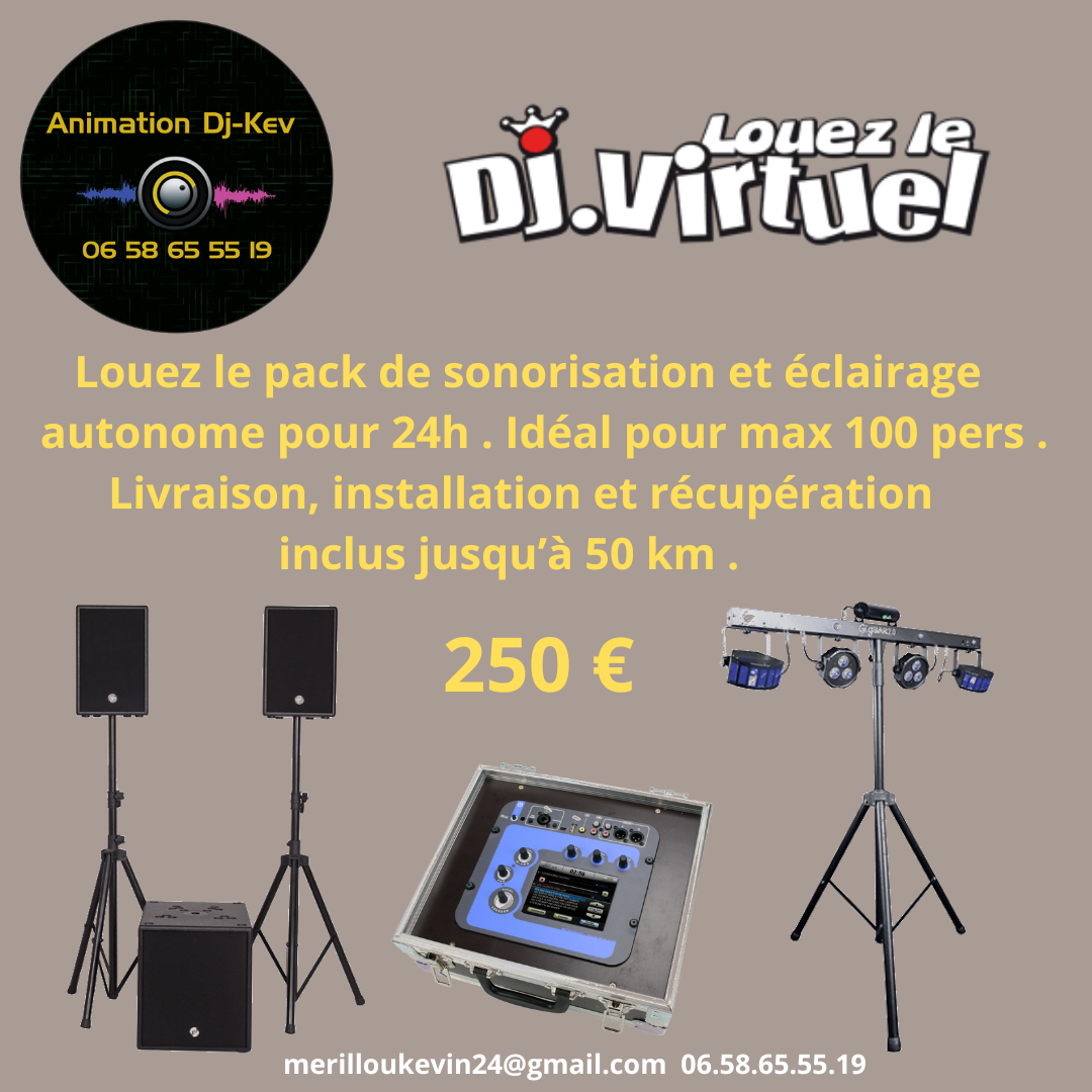 Location pack DJ Virtuel 24h Pack de sonorisation et éclairage en location